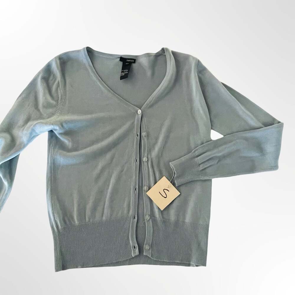 Kenzie Women's Light Blue V-Neck Button-Front Knit Cardigan Sweater Size Small - Picture 5 of 8